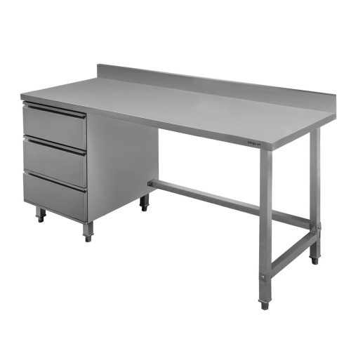 Stół ze stali nierdzewnej przyścienny z blokiem 3-szuflad po lewej stronie Mega-M S-180 cm G-60 cm H- 85 cm N