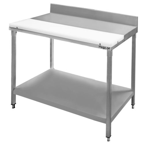 Stół ze stali nierdzewnej przyścienny z płytą polietylenową,i półką Mega-M S-100 cm G-70 cm H-85 cm N