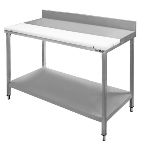 Stół ze stali nierdzewnej przyścienny z płytą polietylenową,i półką Mega-M S-120 cm G-70 cm H-85 cm N