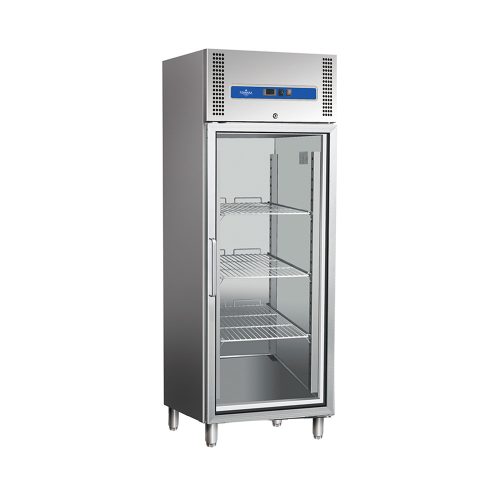 Hűtőszekrény álló 700 literes üvegajtós, 3 db GN 2/1 polccal rozsdamentes ipari Ferrara-Cool